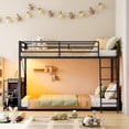 thumbnail image 2 of Zimtown Twin Over Twin Bunk Bed with 3 Storage Drawers, Metal Low Profile Bunk Bed Frame with LED Lights, Charging Station, Black, 2 of 9