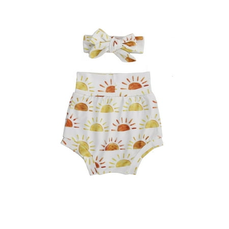 

jaweiw Baby Girls Floral Short Pants and Headband Cotton Casual Loose High Waisted Bottoms