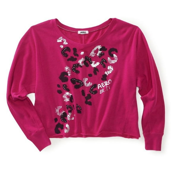 Aeropostale Womens Cropped Cut Off Wide Fit Sweatshirt, Purple, Juniors, Large