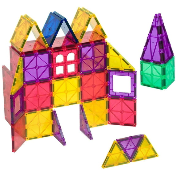Playmags-Tiles 60-Piece Clear Colors Set – The Original, Award-Winning Magnetic Building Tiles – Creativity and Educational – STEM Approved