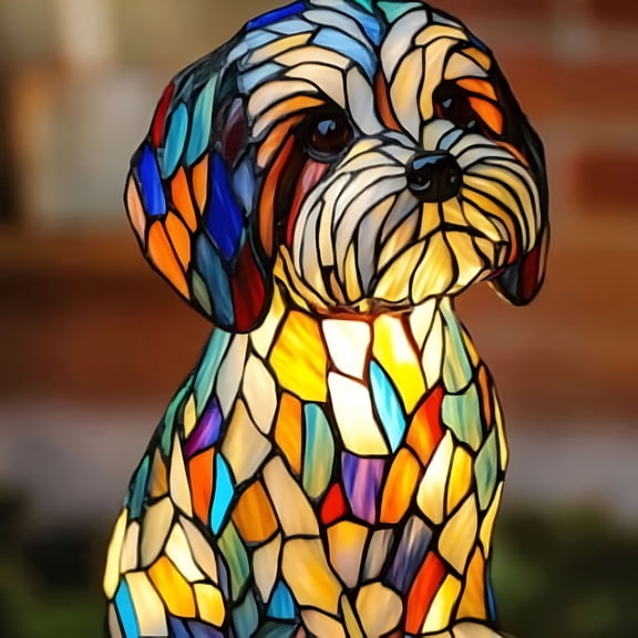HIBIBUD Resin Animal Series Table Lamps,Stained Glass Art Night Light,LED Tabletop Night Lights,Fun Gift for Dog Lovers,Suitable for Living Room,Bedroom,Home Office
