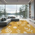 thumbnail image 2 of ODIKA 8'x10' Washable Area Rug Non-Slip Chair-Friendly Mat Yellow Mustard Botanical Charm Playful Nature Motif with Mushrooms and Leaves for Dining Room, Large Office, Lounge, 2 of 7