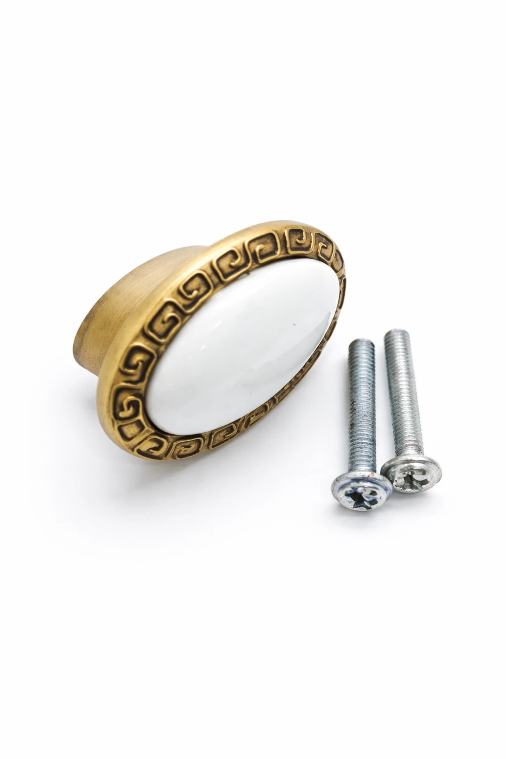 Global Antiques Vintage Oval Cabinet Knobs White Stone Drawer Pull Antique Brass Furniture Handle for Dresser Cupboard Door (Set of 6 PCS)
