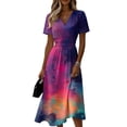 thumbnail image 3 of AHMOMEI Women's Midi Dresses Summer Beach Vacation Wrap V Neck Swing Dress Trendy Loose Tie-Dye Short Sleeved Dress, 3 of 6