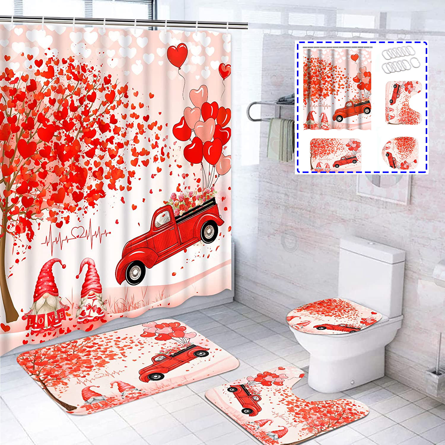Details about   Snowflake Tree By The Lake Shower Curtain Toilet Cover Rug Bath Mat Contour Rug 