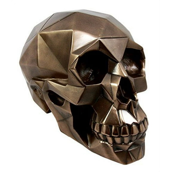 Atlantic Collectibles Futuristic Geometric Matrix Polygon Bronze Patina Resin Skull Decorative Figurine 8.5"L