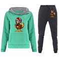 thumbnail image 3 of Feancey Womens 2 Piece Outfits Lounge Hoodie Sweatsuit Rugby Print Hooded Sweatshirts and Jogger Sweatpants Two Piece Sets Fall Fleece Tracksuit Outfit Green M, 3 of 7