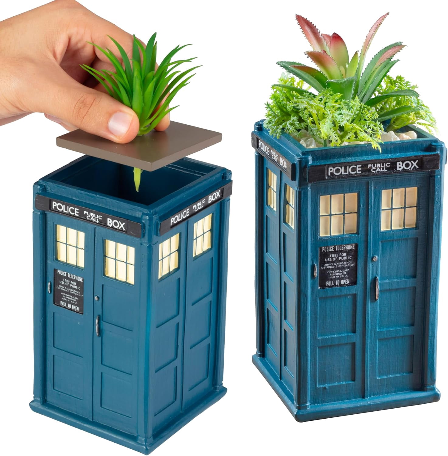 Doctor Who Tardis Indoor Planter for Real & Faux Plants & Succulents, 6" Ceramic - Special Dr. Who Decor for Home, Office - Officially Licensed - Gift for Teens, Adults, Father's Day