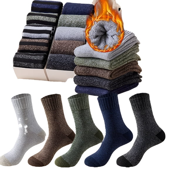 TELOLY 5 Pack - Size 6-12.5 Thermal Socks for Men - Cold Weather Winter Socks - Insulated Thick Warm Boot Socks