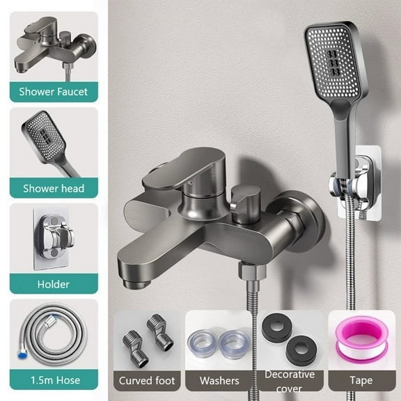 Wall Mounted Bathroom Shower Faucet With Handheld Hand Shower Bathtub Mixer Set Faucet Shower Set