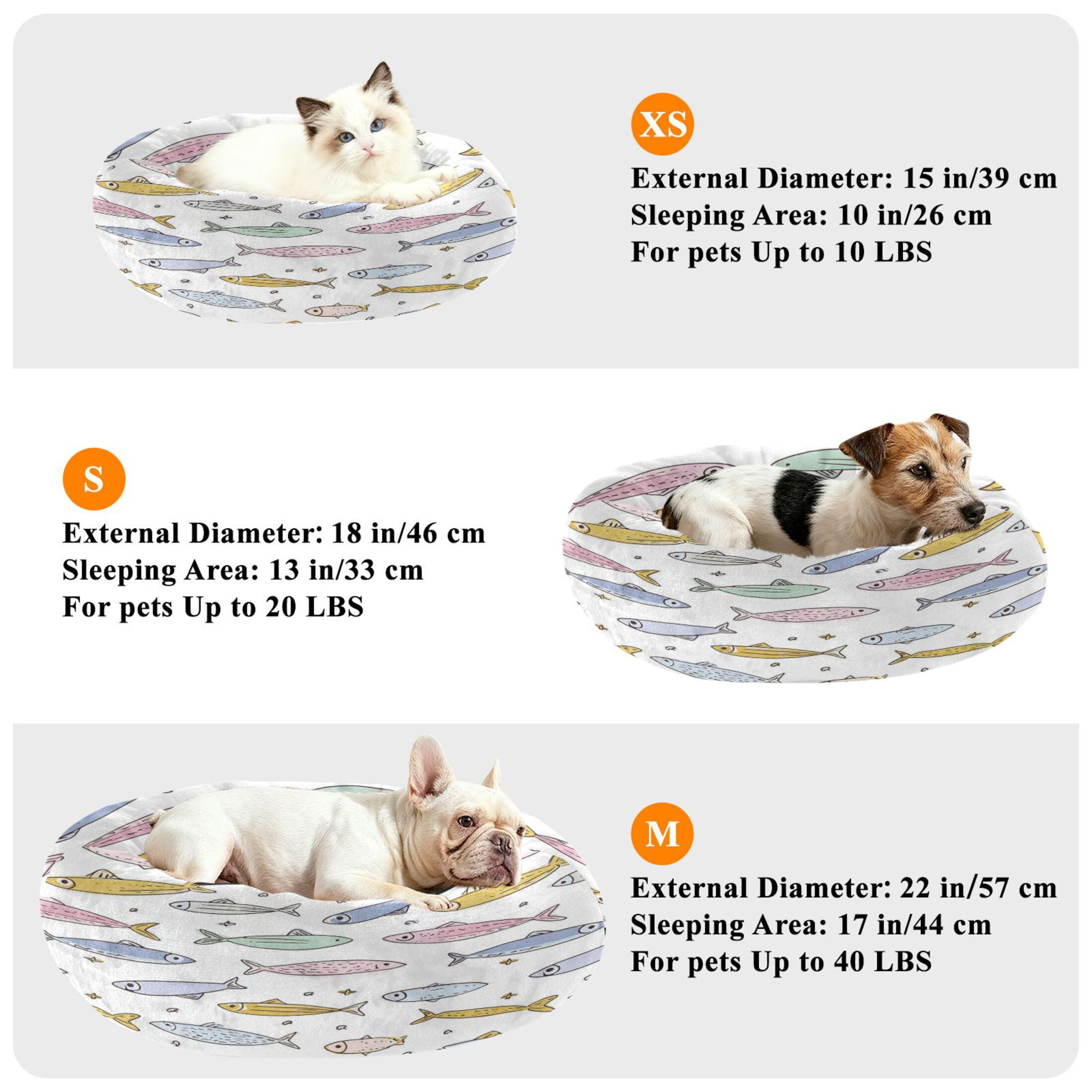 Iauyy Pet Couch Donut Cat Bed for Indoor Cats/Small Dogs Washable & Machine with Non-slip Bottom Calming Cat Furniture, Cartoon Sardines (M)