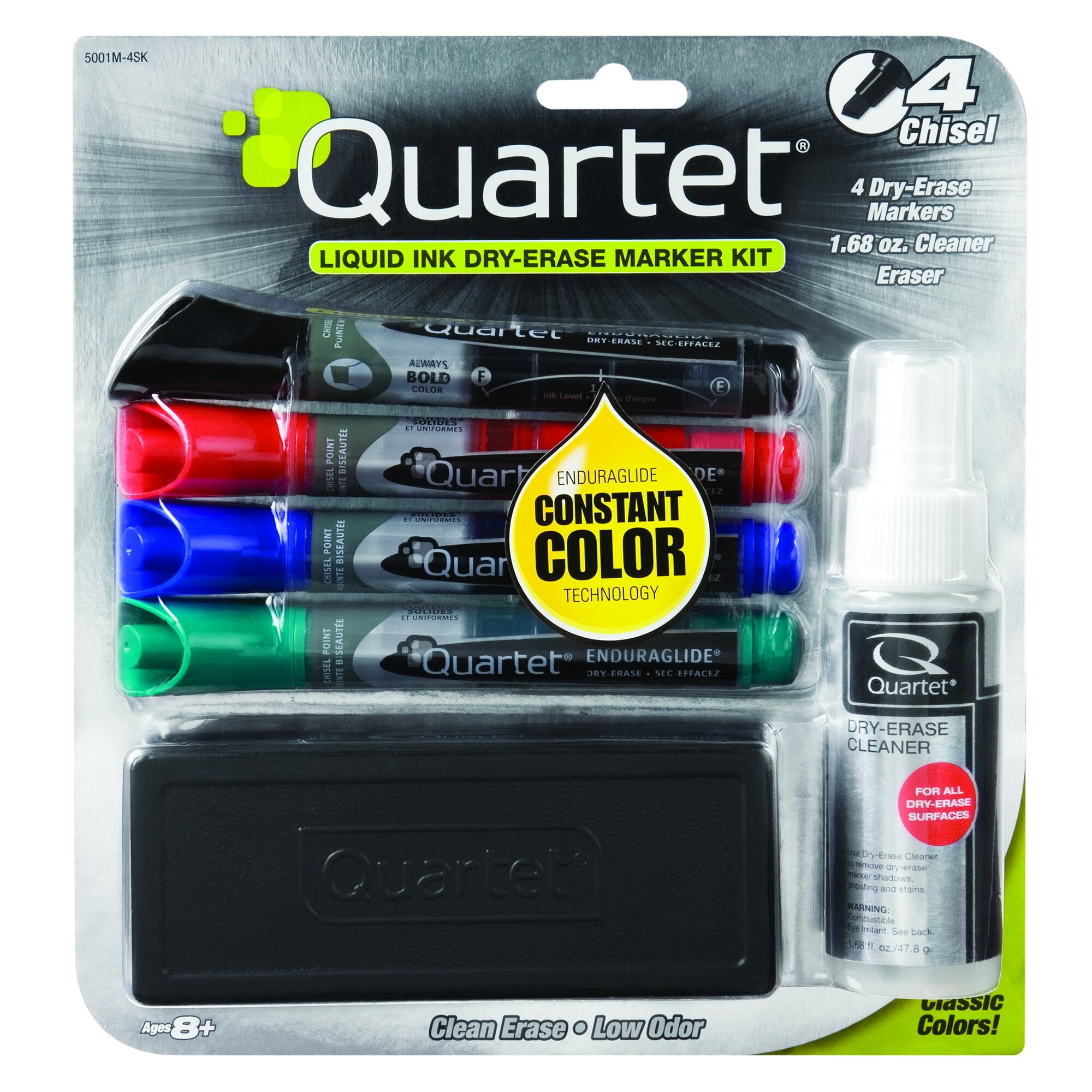 Quartet EnduraGlide Dry-Erase Kit Chisel Tip Dry-Erase Markers Eraser Spray