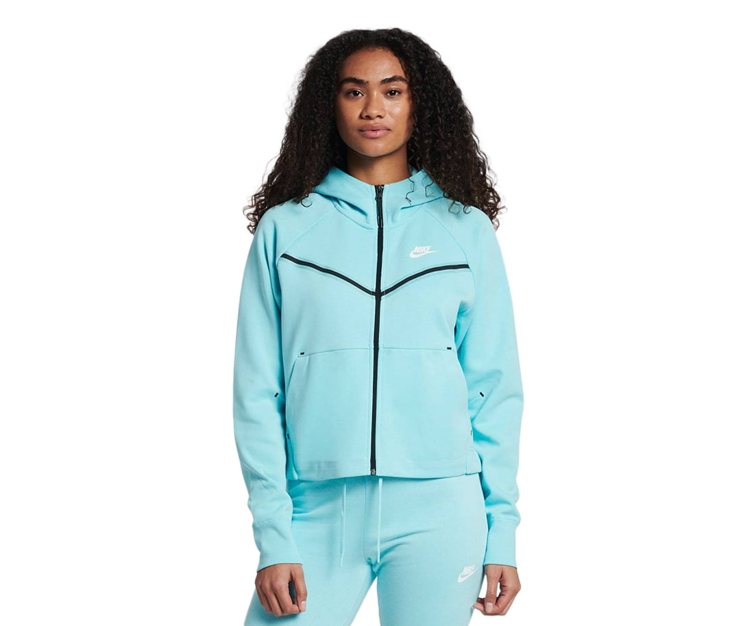 Nike Fleece Full Zip Womens Active Hoodies Size XL, Color: Light Blue/ White -