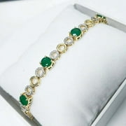 8 Ct Round Cut Green Simulated Emerald Tennis Bracelet 14K Yellow Gold Plated