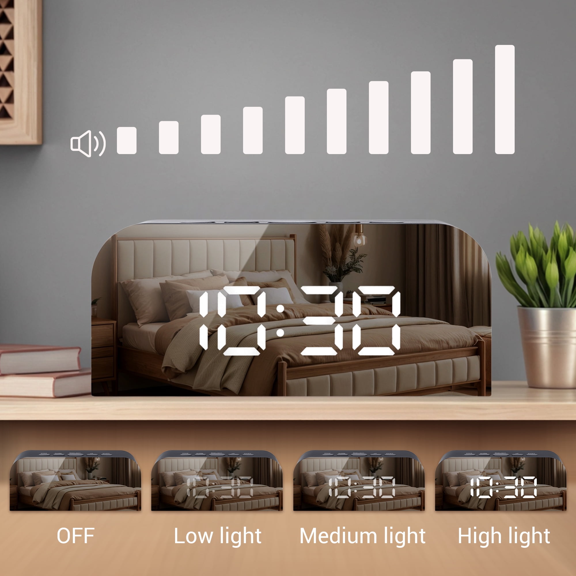 Unique Bargains LED Alarm Clock Black Housing and Silver Mirror 5.5"L x 1.36"W x 2.4"H