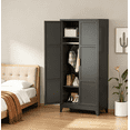 thumbnail image 4 of SUNCROWN Metal Wardrobe Cabinet with Wooden Handle, 72" Black Metal Wardrobe Closet with Hanging Rods and Adjustable Shelves, Clothing Storage Closet Cabinet for Home, Office, Employee, Gym, 4 of 12
