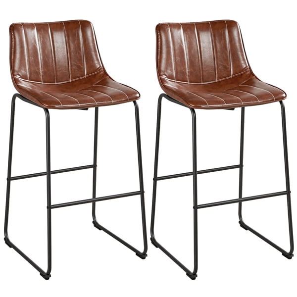 Set of 2 High Back Dining Side Chairs Stools Upholstered Faux Leather Dark Brown 