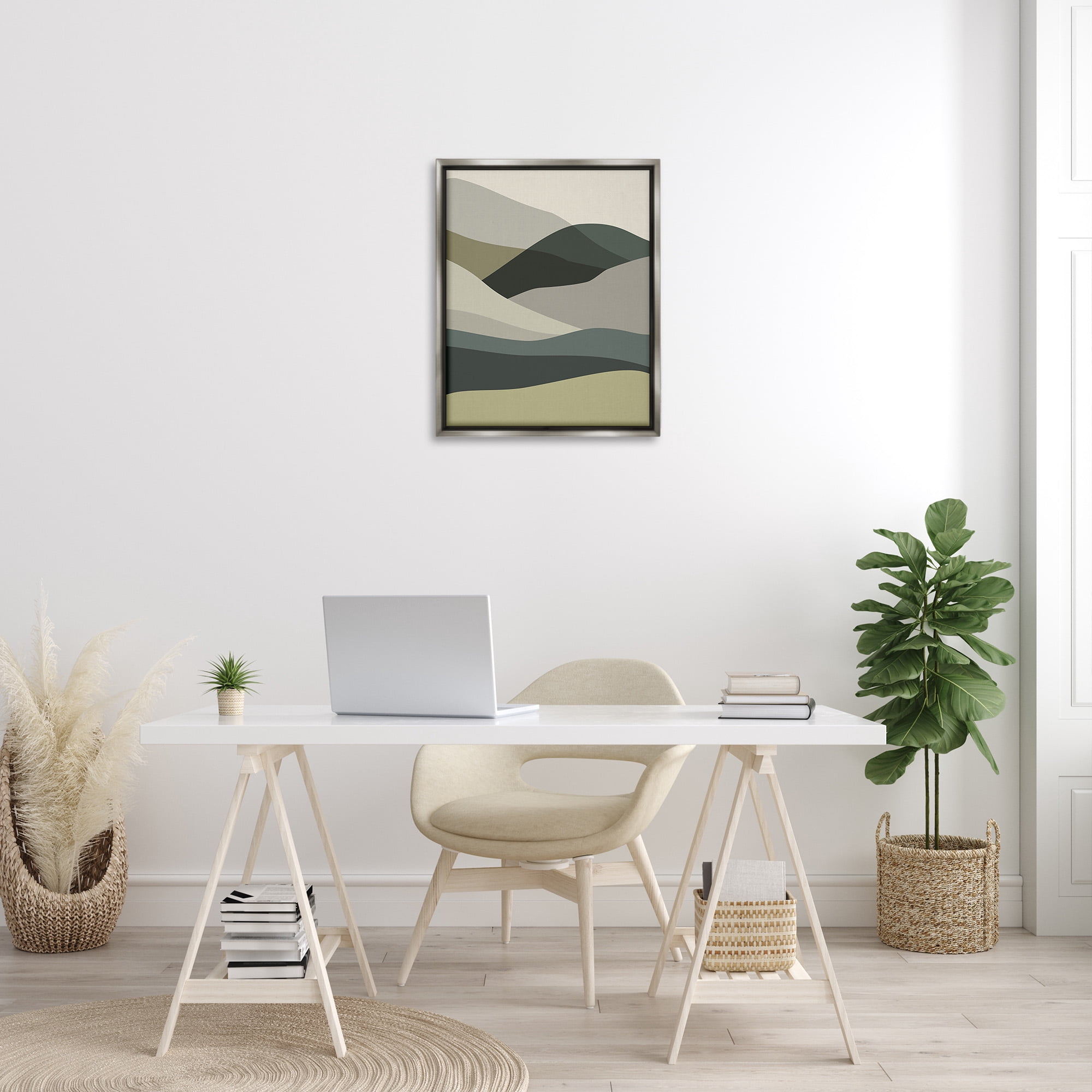 Stupell Industries Abstract Alternating Hills Landscape Painting Gray Floater Framed Canvas Art Print Wall Art, 25 x 31