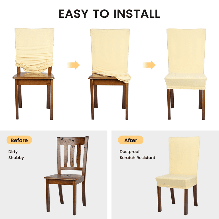 Stretch Spandex Dining Room Chair Covers Set of 6 Universal Removable Washable Kitchen Chair Seat Slipcovers Protector for Kitchen Ceremony Wedding
