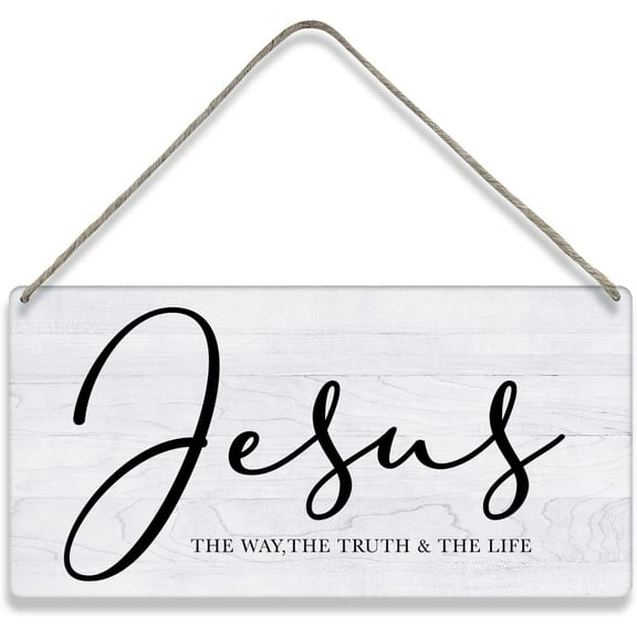 Bible Verse Home Wall Decor Jesus the Way Truth Life Wood Signs Rustic Hanging Wall Plaque Wooden Christian Religious Sign 10x5 Inch