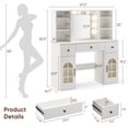 thumbnail image 6 of Raffle Pinker 47.2" Vanity Desk with Lighted Mirror and Charging Station, Makeup Vanity with 3 Colors Arched Window Cabinet, 8 Shelves, 3 Drawers, White Vanity Table Dressing Table for Bedroom, 6 of 12