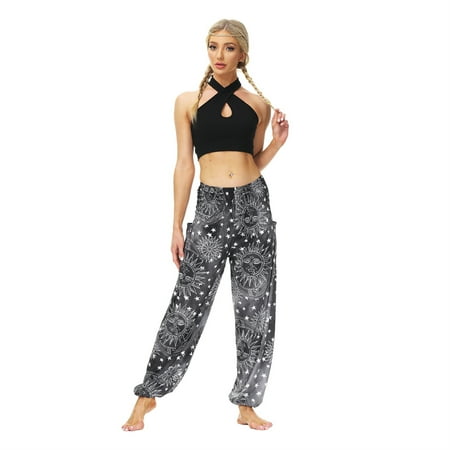 

Women s Boho Yoga Pants Smocked Waist Harem Baggy Hippie Beach Pants Palazzo Lounge Comfy Elephant Pajama