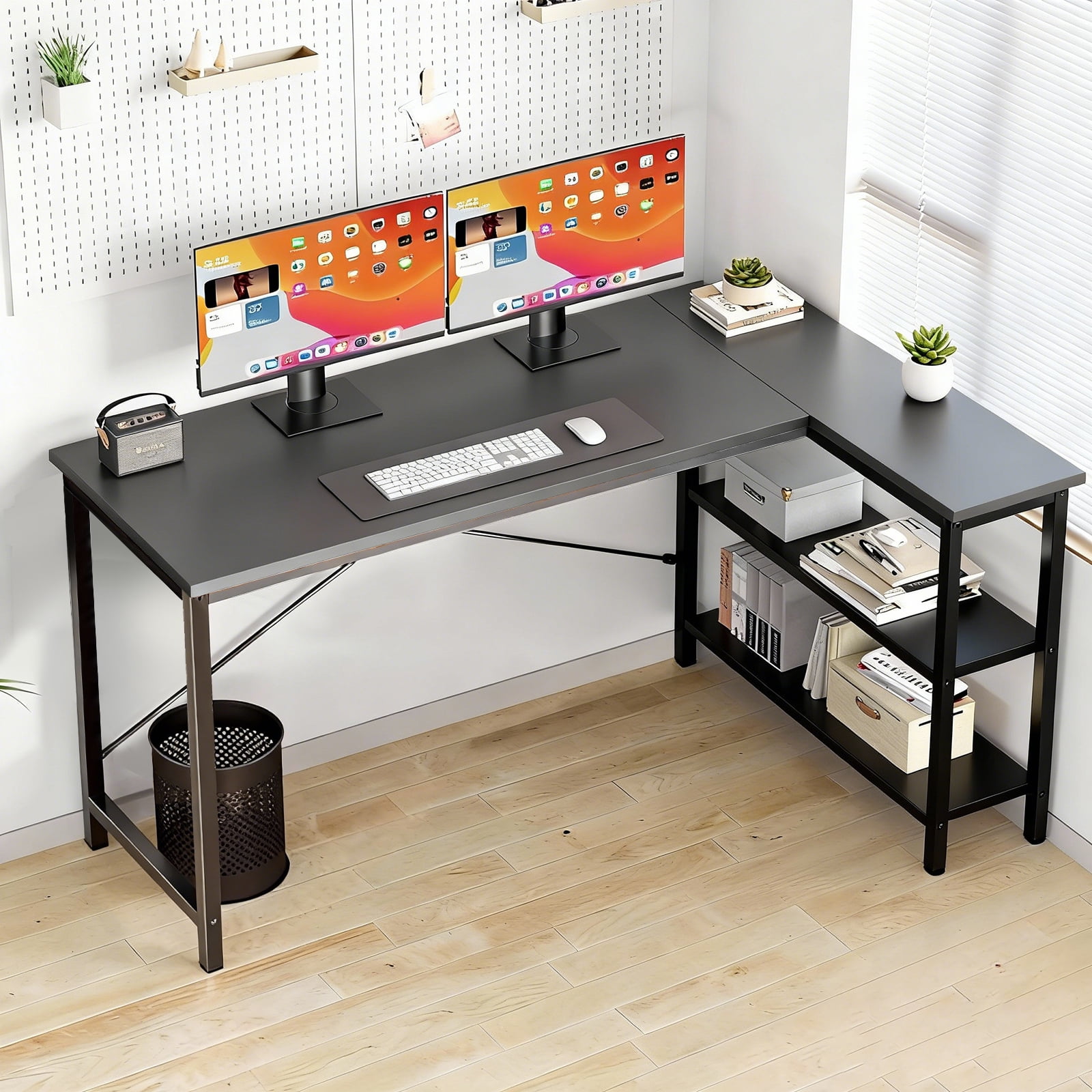 EDX L Shaped Computer Desk, 47 Inch Corner Desk Gaming Table Writing Study Workstation for Home Office, Black