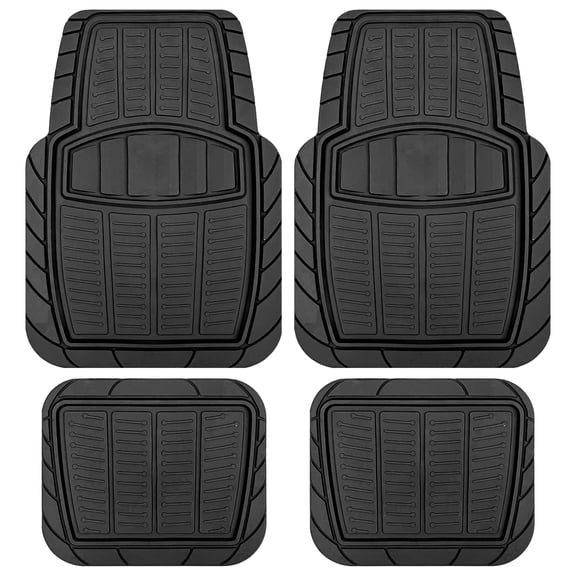 Rally 4-Piece Traditional Black All-Weather Rubber Floor Mat Set – Heavy Duty Universal Trim-to-Fit Car, SUV & Truck Mats