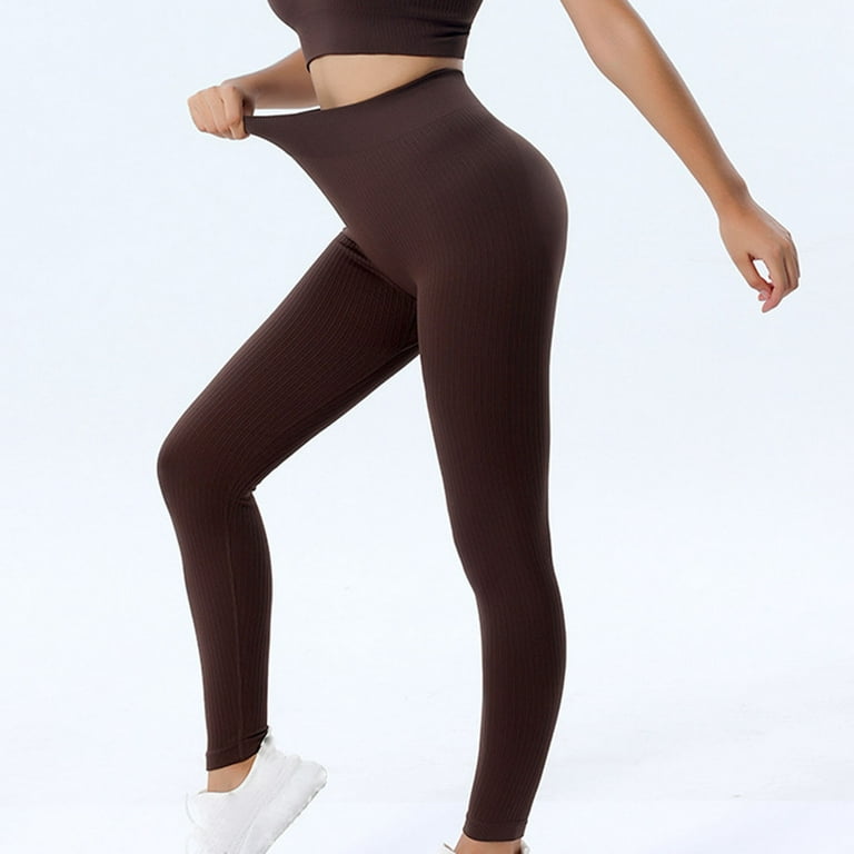 Jalioing Yoga Pant for Women Seamless Cropped High Waist Stretch Skinny  Flattering Soft Basic Workout Trouser (Medium, Brown)