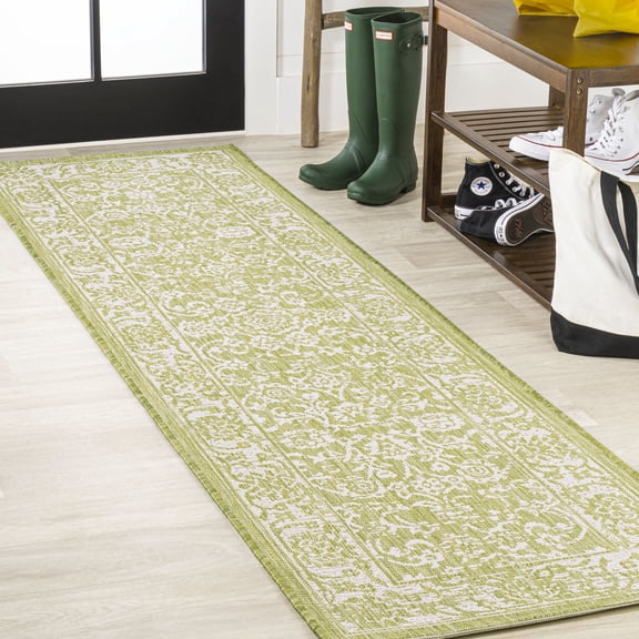 JONATHAN Y SANTA MONICA 2 x 10 Runner Rug, Tela Bohemian Textured Weave Floral - Green/Cream, SMB100D-210