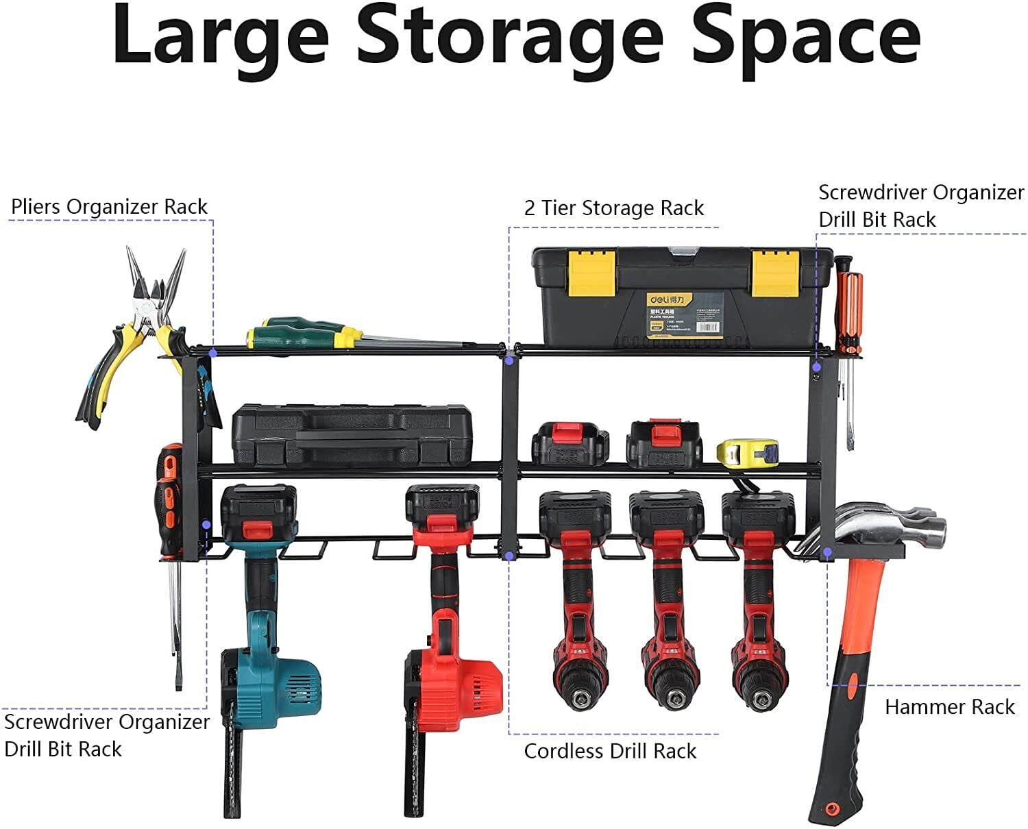 Tuenort Durable Tool Boxes & Organizers, Black, 27.76 x 7.87 x 7.87", 7.5 lbs