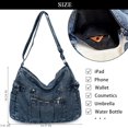 thumbnail image 5 of Sunyuer Women Vintage Washed Denim Hobo Bag, Large Capacity Multi Pocket Denim Crossbody Tote Purse, Daily Commuter Travel Shoulder Handbag, 5 of 8