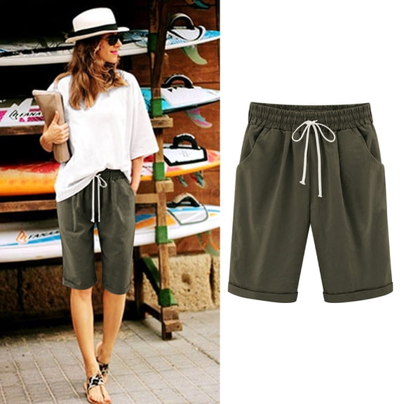 Womens Shorts Summer Plus Size Solid Color Fashionable Temperament Five Part Pants and Shorts Casual Shorts