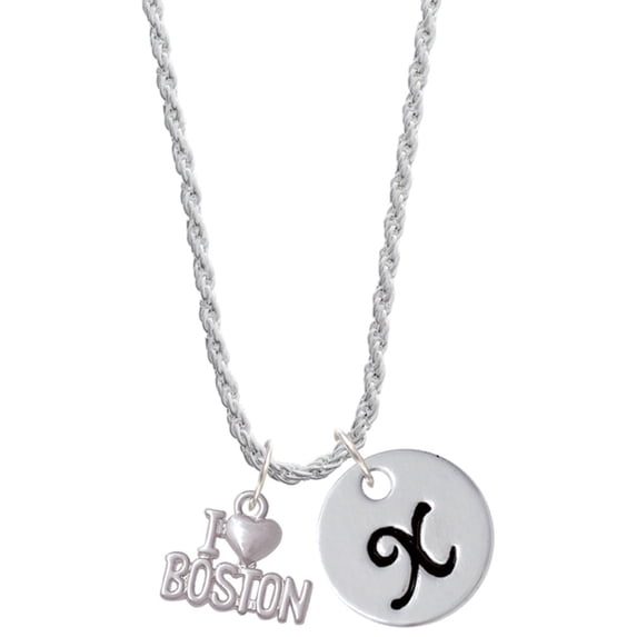 Delight Jewelry I 'Heart' Boston Silvertone Script Initial Disc - X - Charm Necklace, 20"+3"