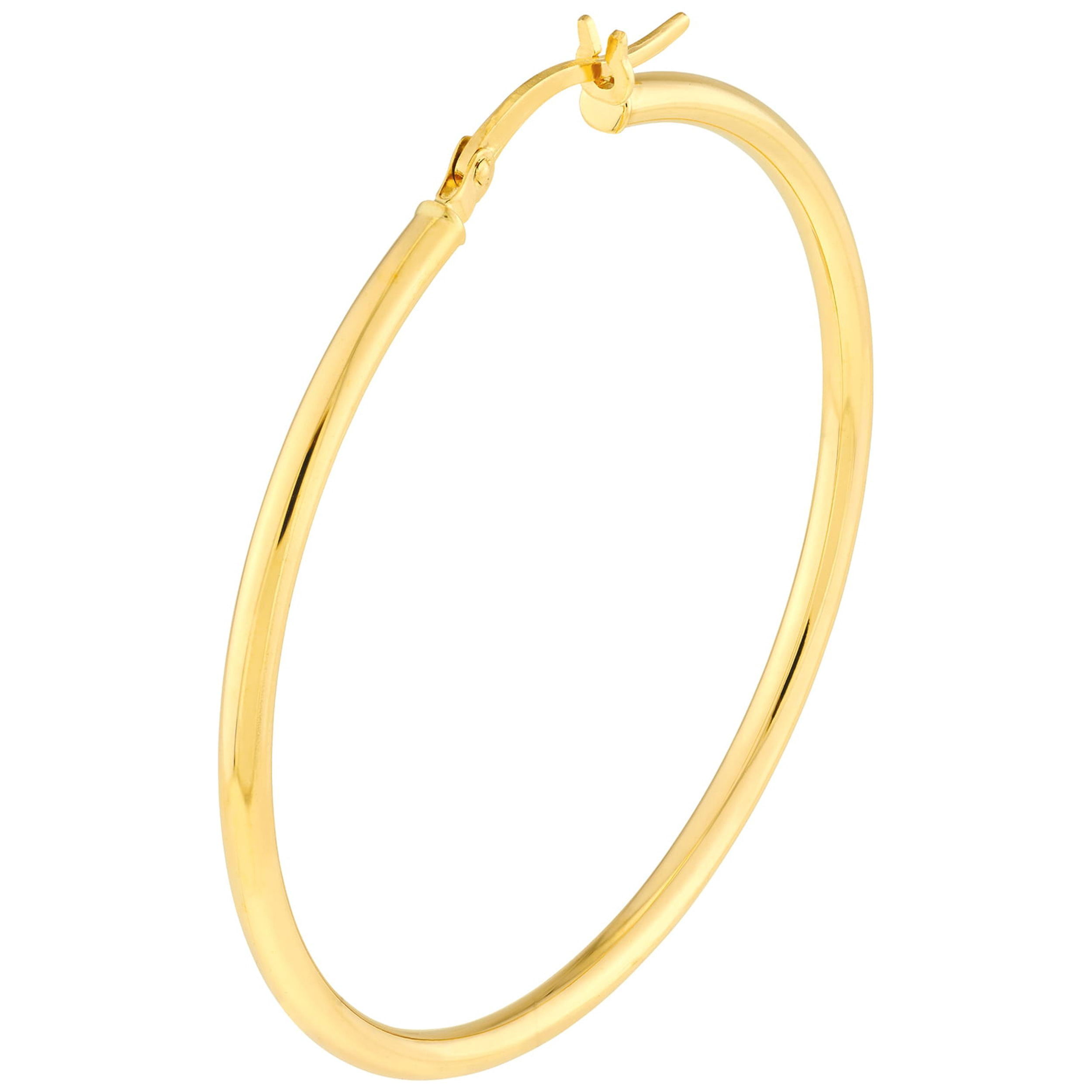 10K Yellow Gold 2x40mm High Polished Hoop Earrings - Women