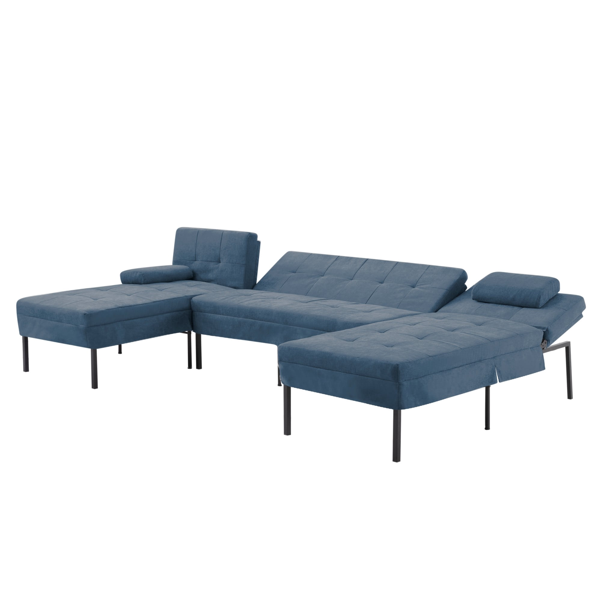 Gewnee 107.09"U-Shape Sectional Sofa,Chenille Couch,4 Seats Lounge Sleeper with Double Chaise for Living Room,Dark Blue