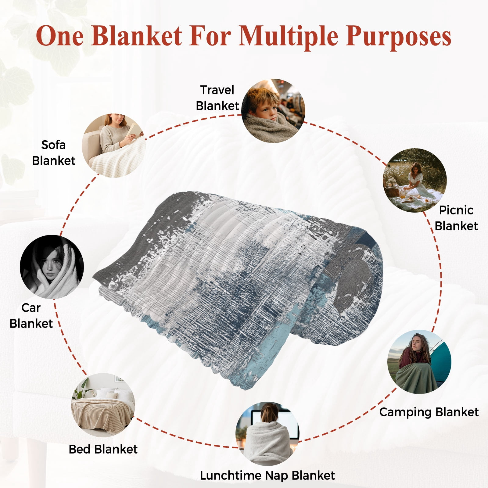 Abstract Oil Painting Throw Blanket for Couch Square Blue Smear Soft and Warm Flannel 3D Striped Fluffy Fuzzy Fleece Blanket Lightweight Throw for Bed, Sofa 50 x 60 Inches