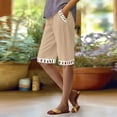 thumbnail image 2 of YUGYXL Summer Linen Bermuda Pants for Women Hollow Out Comfy Shorts with Pockets Holiday Knee Length Pants Khaki XXXL, 2 of 6