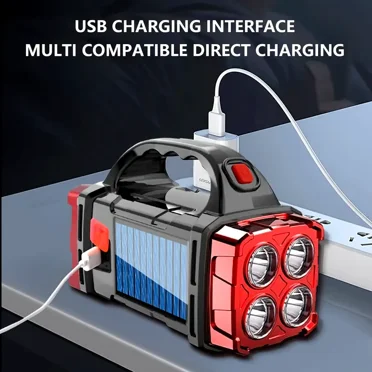 1500mAh Solar & USB Rechargeable LED Lantern Flashlight with Emergency Power Bank, 4 Modes, Tactical COB Work Light, Portable for Camping, Outdoor & Emergency Use, Red
