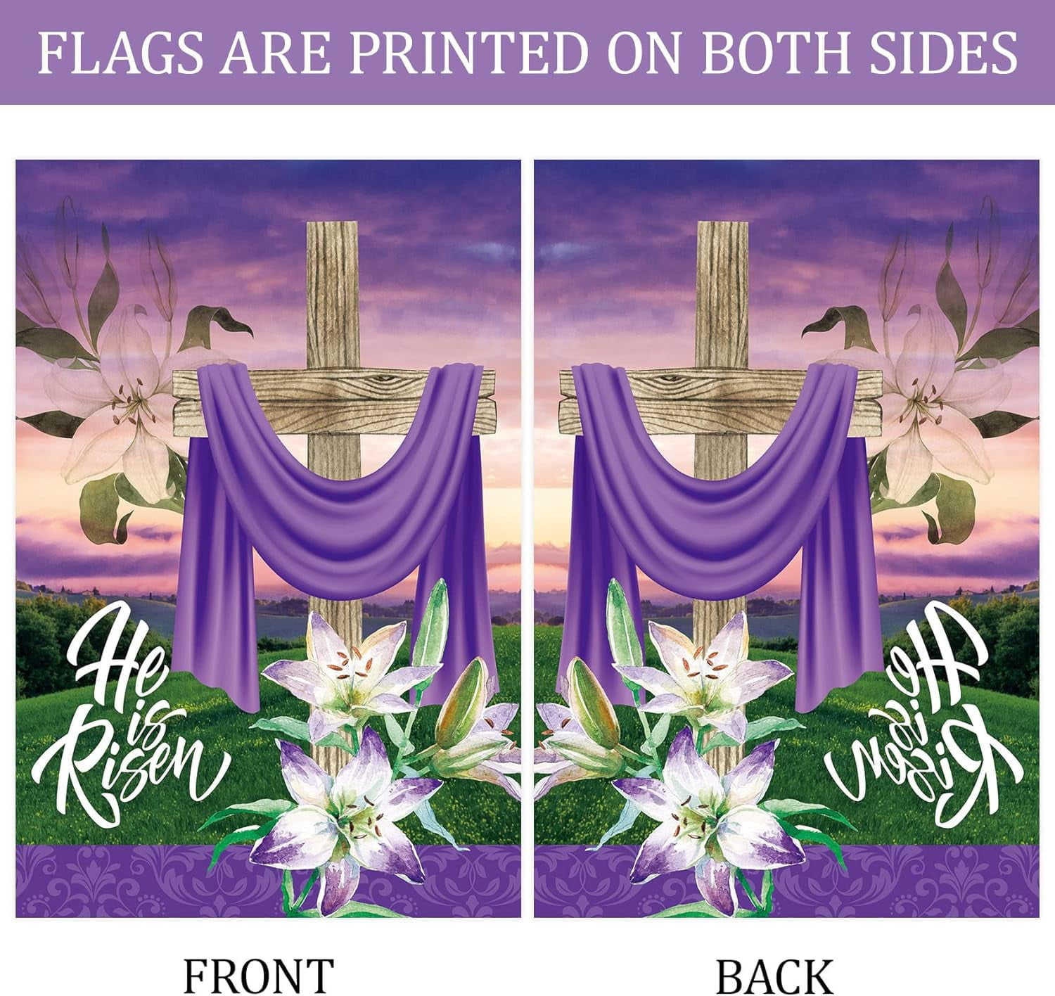 He is Risen Religious Cross Lilies Decoration Easter Spring Holiday House Flag Outdoor Yard Flag 28" x 40"