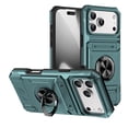 thumbnail image 2 of For Apple iPhone 17 Pro Phone Case with Finger Ring Holder Kickstand, Card Slots，Heavy Duty Shockproof Rugged Protective Working with Magnetic Car Phone Mount,Green,For iPhone 17 Pro, 2 of 7