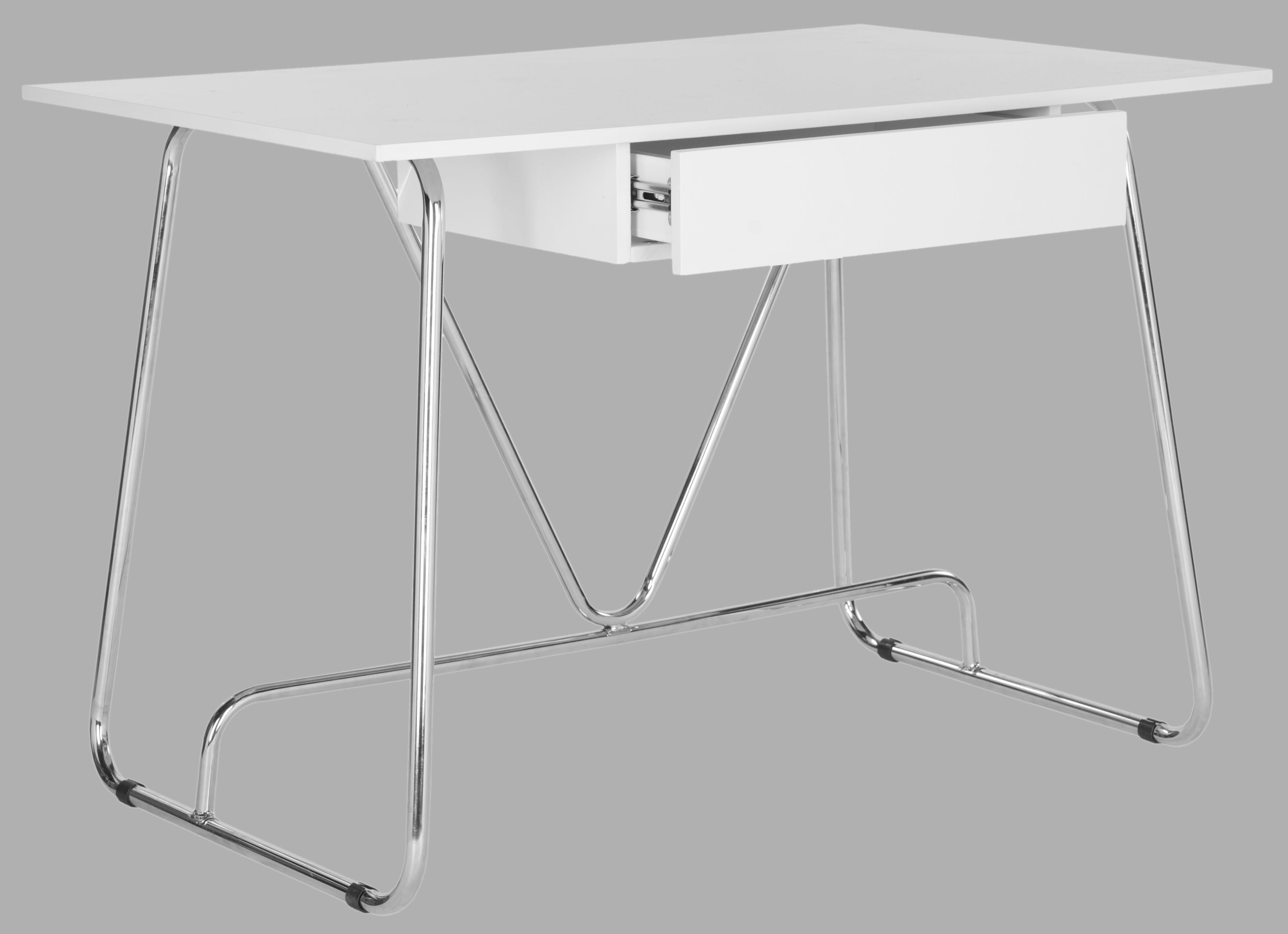 SAFAVIEH Malloy Modern Glam Lacquer Writing Desk, White/Chrome