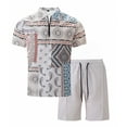 thumbnail image 4 of Runfenguu Men Summer Outfits, Men'S Suitmen'S Lapel Print Zipper Short-Sleeved Shorts Suit Short Sleeve Turndown Collar Set, 4 of 5