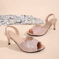 thumbnail image 6 of Samdudou Summer Shoes for Women Open Toe Stiletto Heel Slingback Pumps Scalloped Edge Front Band Sparkly Rhinestone Embellishments Elastic Back Strap Dressy Evening Prom Wedding Footwear, 6 of 9