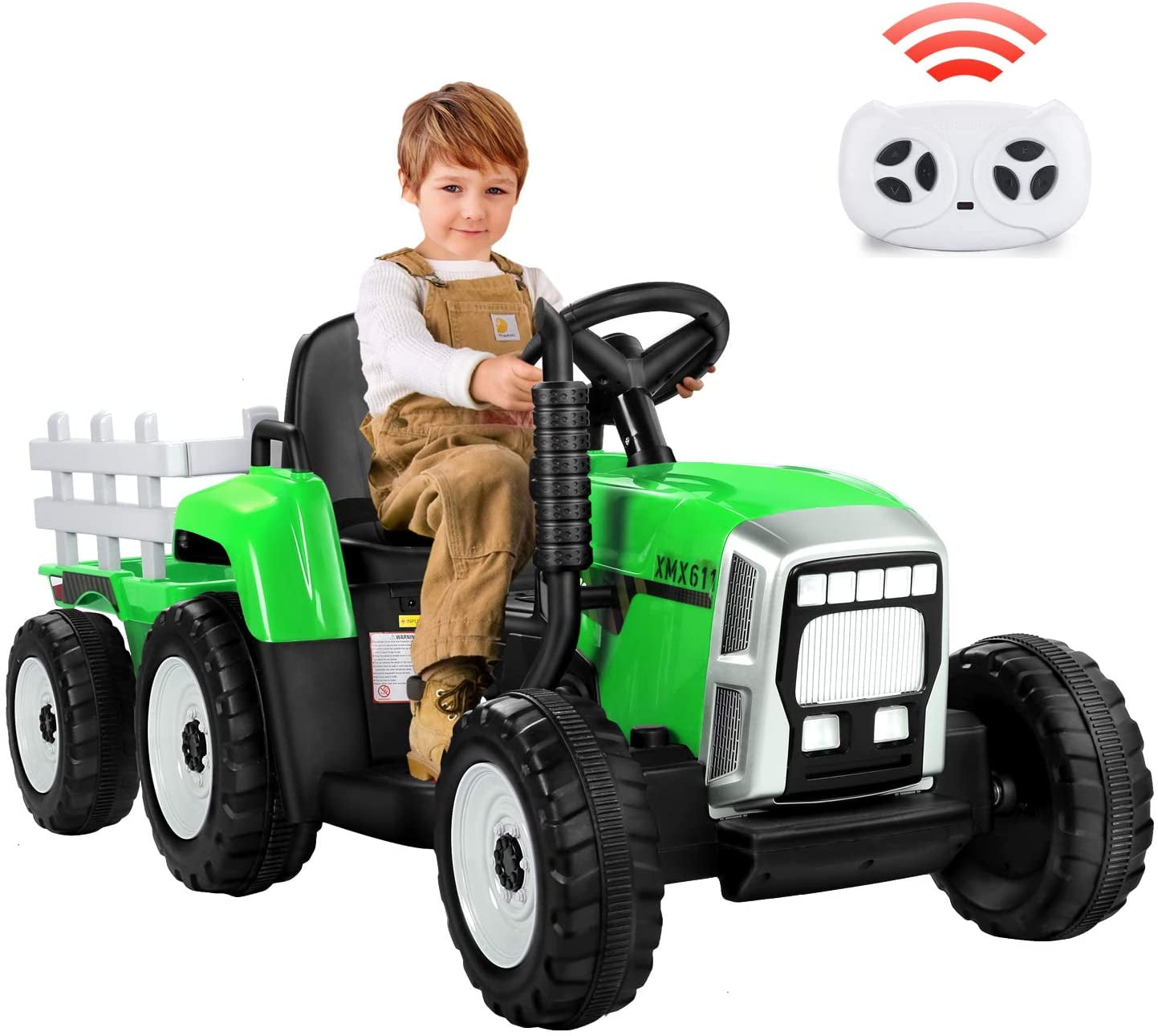 12V Electric Kids Tractor Ride On Toy Children’s Vehicle with Trailer 2 In 1 