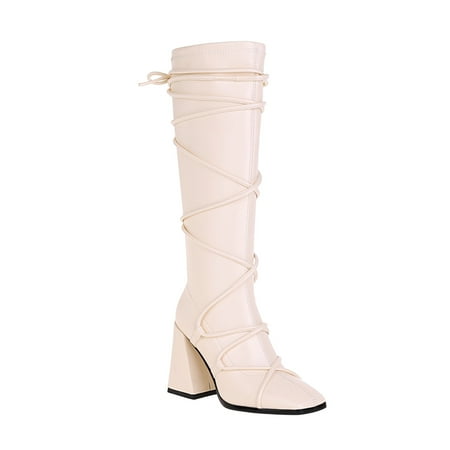 

BELLZELY Wide Width Women Shoes Clearance Fall/Winter Thick High Heels Women s Boots Trapezoid Headed Strap High Barrel Long Boots
