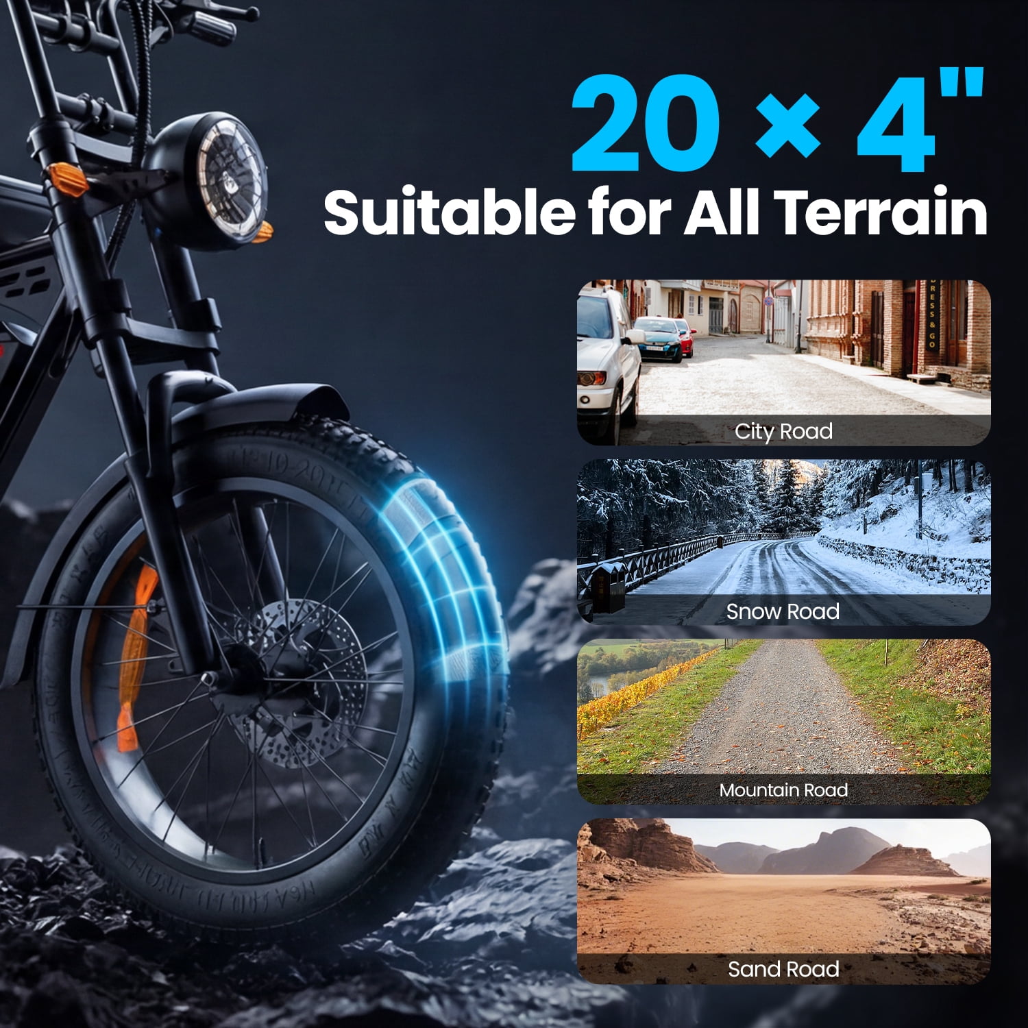 Aairsk Electric Bike for Adults, 748 Peak Ebike, 48V 15AH Removable Battery, Top Speeds 25 MPH, 20" Electric Off-Road Bike, LED Turn Signals, UL 2849