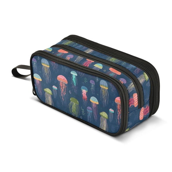 FORMRS Pencil Case with 3 Compartments School Large Capacity Zipper Pen Pouch Stationery Organizer, Cartoon Jellyfish Pattern