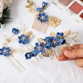 thumbnail image 5 of Unique Bargains 4 Pcs Rhinestone Hair Comb Hair Piece for Bride Wedding Flower Side Comb Headpiece Deep Blue, 5 of 7