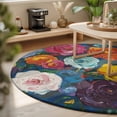 thumbnail image 3 of Round Rugs 6Ft, Colorful Flowers Round Area Rug Washable Indoor Throw Carpet, Modern Oil Painting Soft Non Slip Circle Rug for Office Cabinet Home Decor Aesthetic, 3 of 8